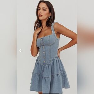 Selfie Leslie Deep Dive Square Neck Mini Dress Denim Size Small